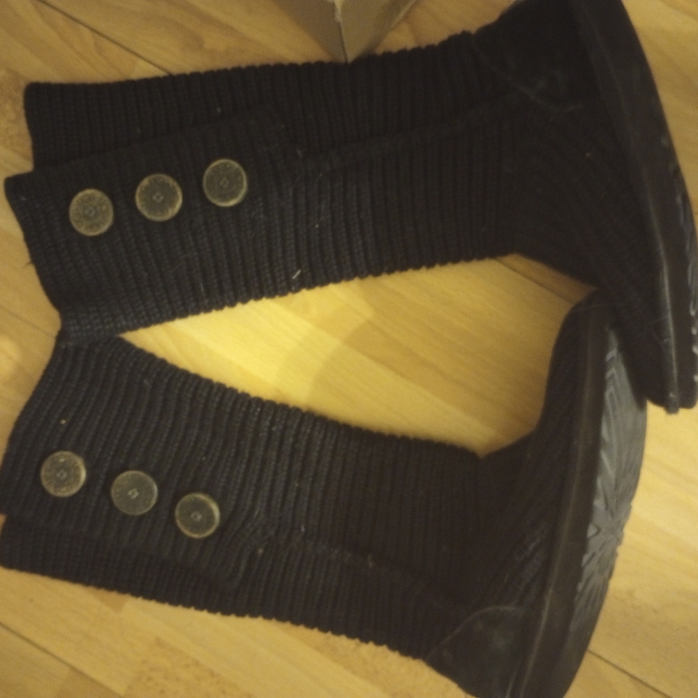 UGG Black Knit Boots with Button Accents